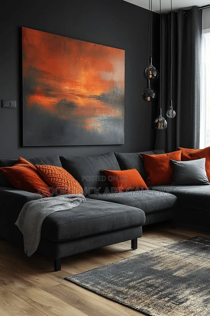 Luxury Black and Burnt Orange Abstract Canvas Art