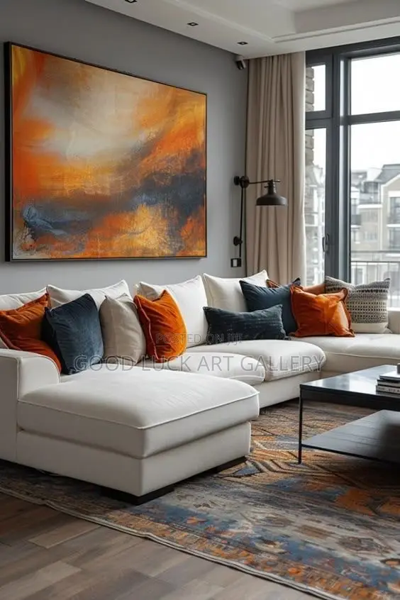 Luxury Black and Burnt Orange Abstract Canvas Art