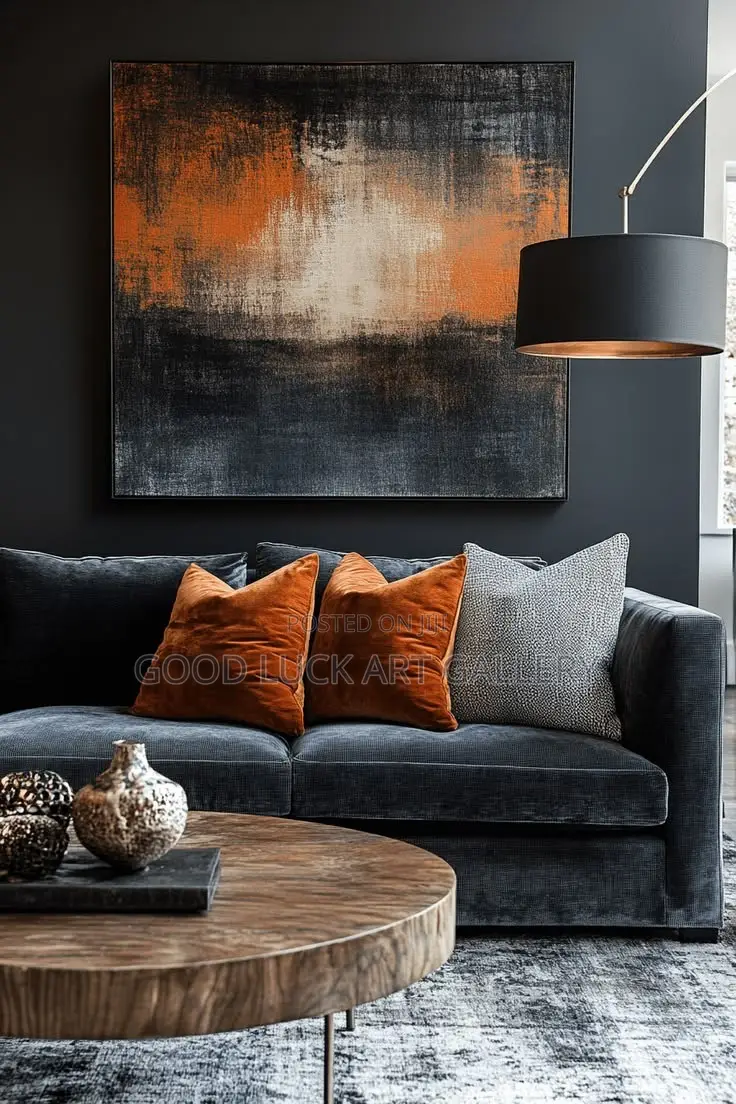 Luxury Black and Burnt Orange Abstract Canvas Art