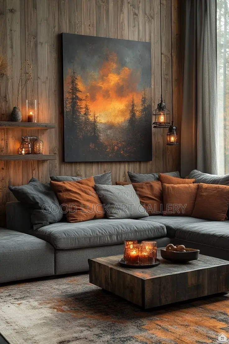 Luxury Black and Burnt Orange Abstract Canvas Art