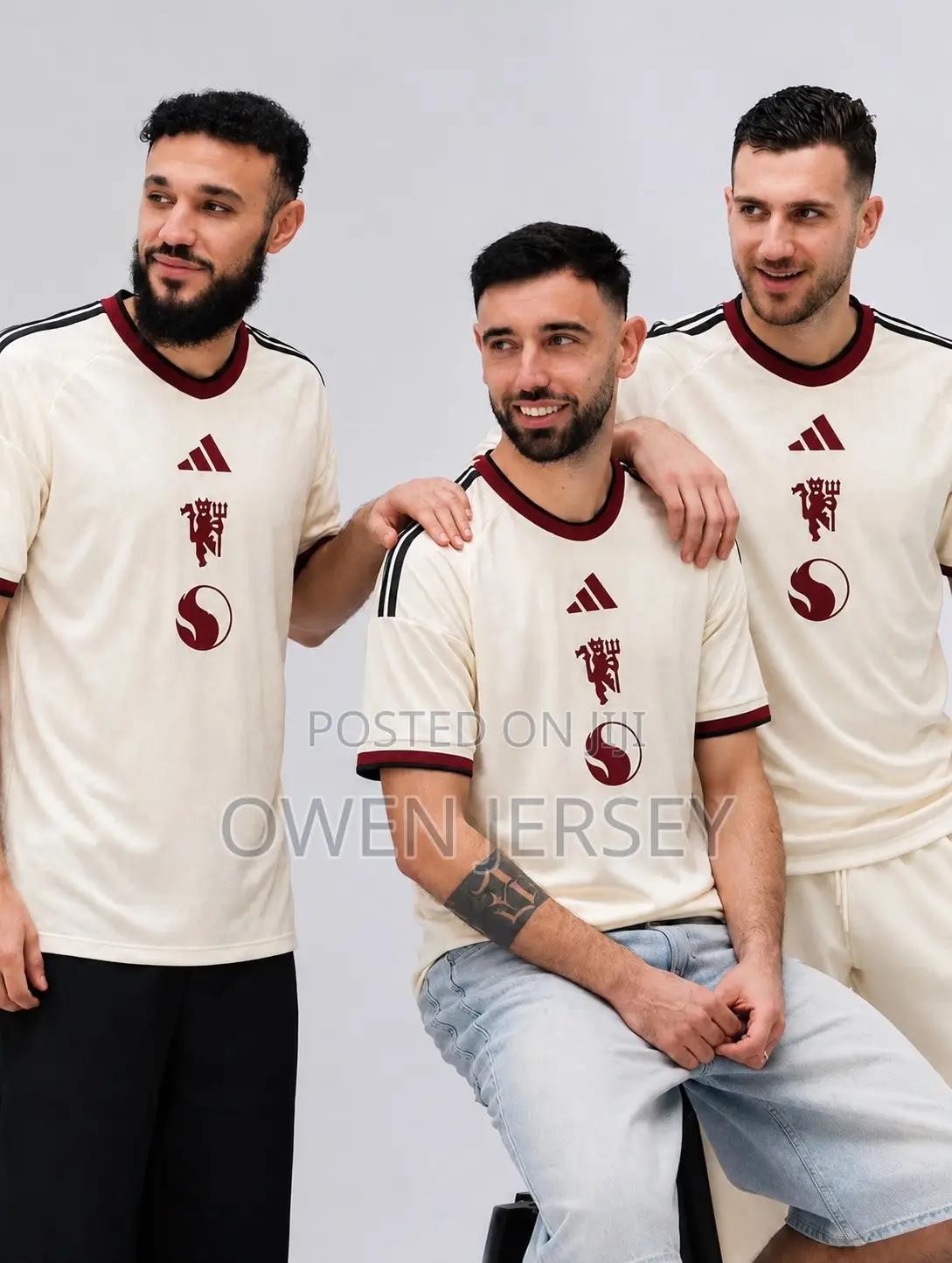 Manchester United Cream Jersey – Burgundy Edition.