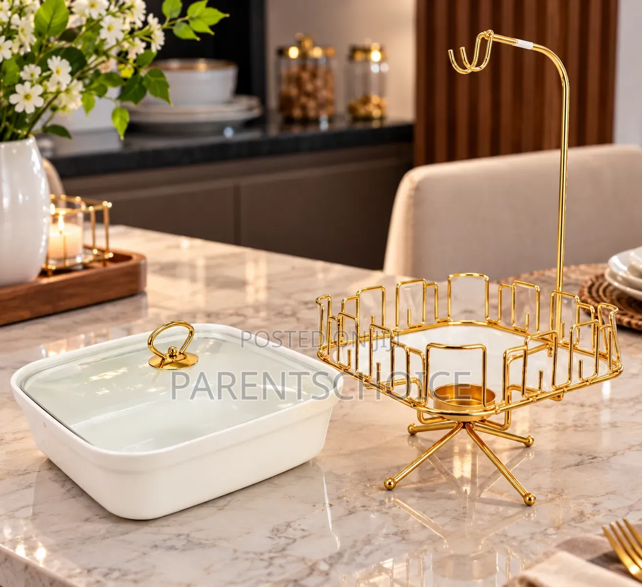 Gold Chafing Dish With Ceramic Insert 3L