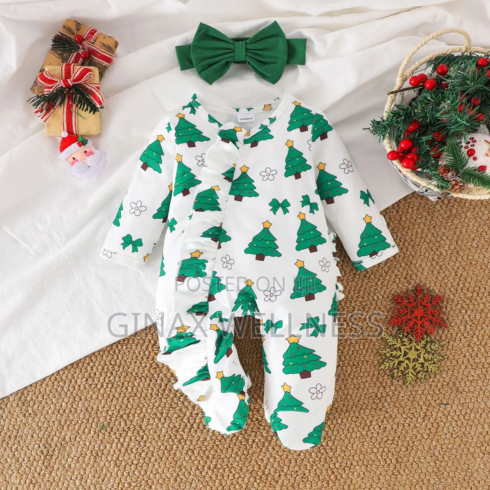 Baby Romper With Long-Sleeve Footed Sleepsuit and Headband (NB, 0-6m)