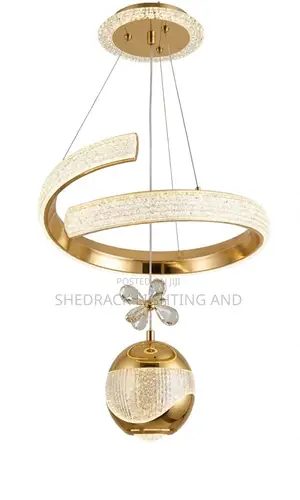 Modern C-Shape Crystal Chandelier With Gold Globe Pendant