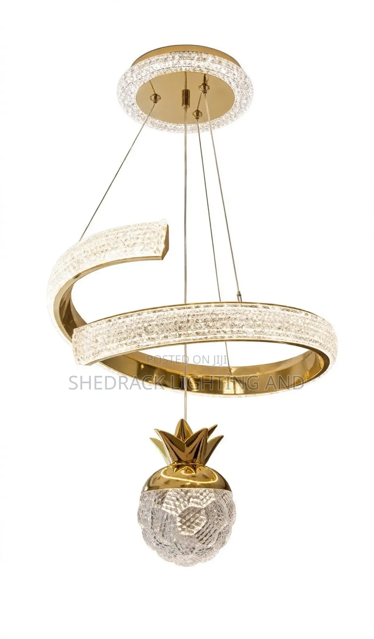 Pineapple Crown C-Shape Crystal Chandelier - Luxury Gold LED