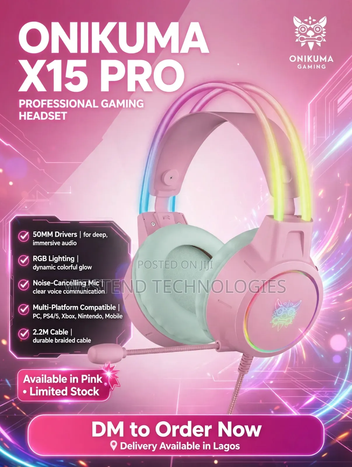 Onikuma X15 Pro Professional ANC Gaming Headset With RGB Light & Mic