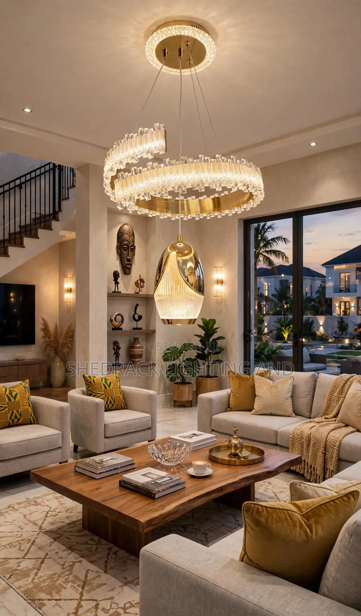 Tulip Egg C-Shape Luxury Crystal Chandelier - Gold Modern