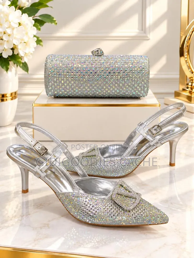 Rhinestone Slingback Heels With Matching Clutch Set in 4 Colorways
