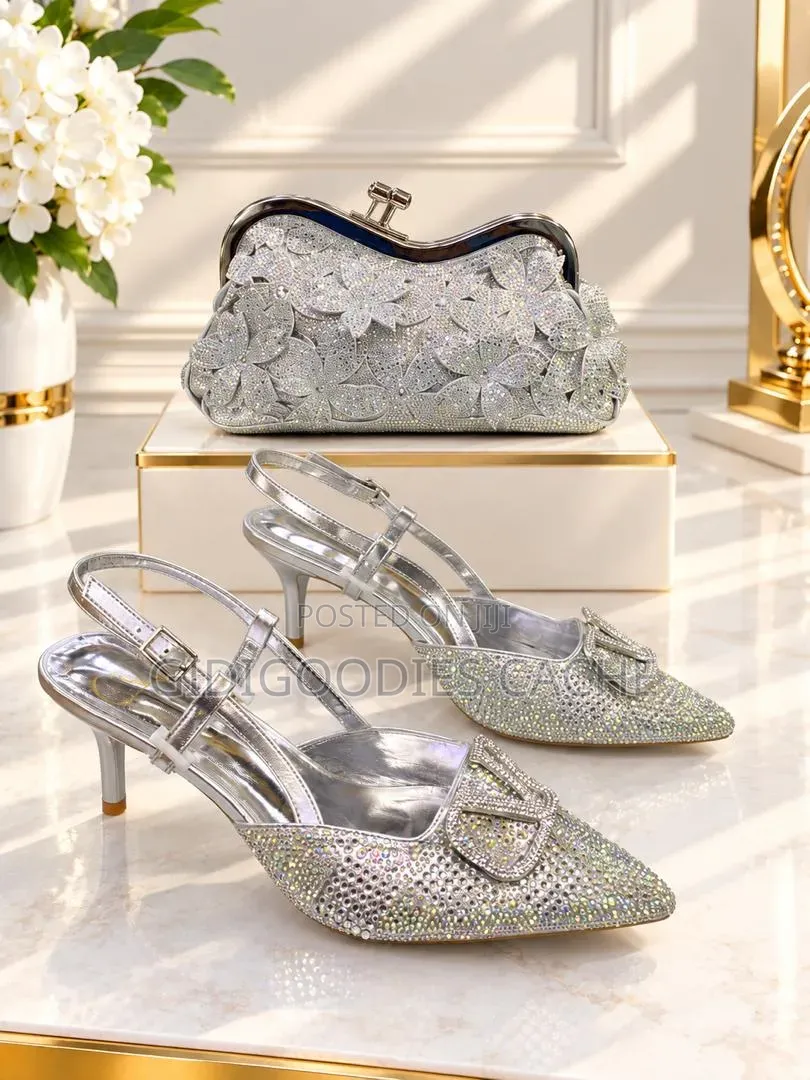 Rhinestone Slingback Heels With Matching Clutch Set in 4 Colorways