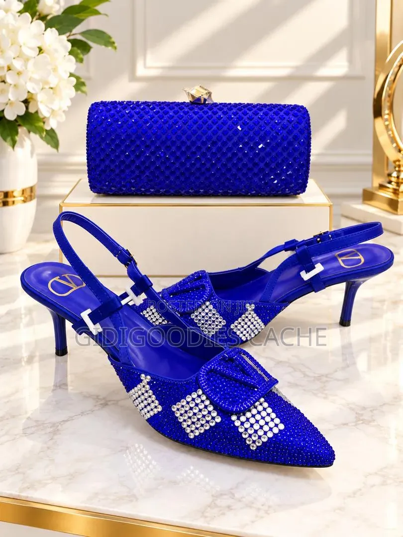 Rhinestone Slingback Heels With Matching Clutch Set in 4 Colorways