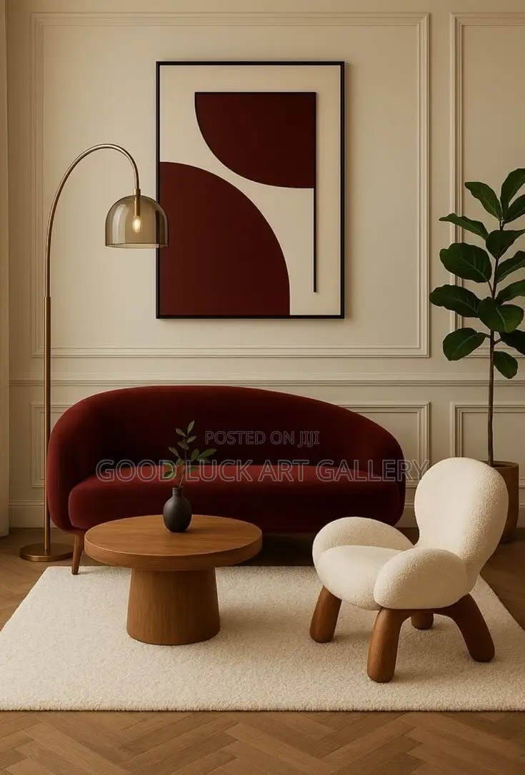 Modern Burgundy and Cream Abstract Wall Art