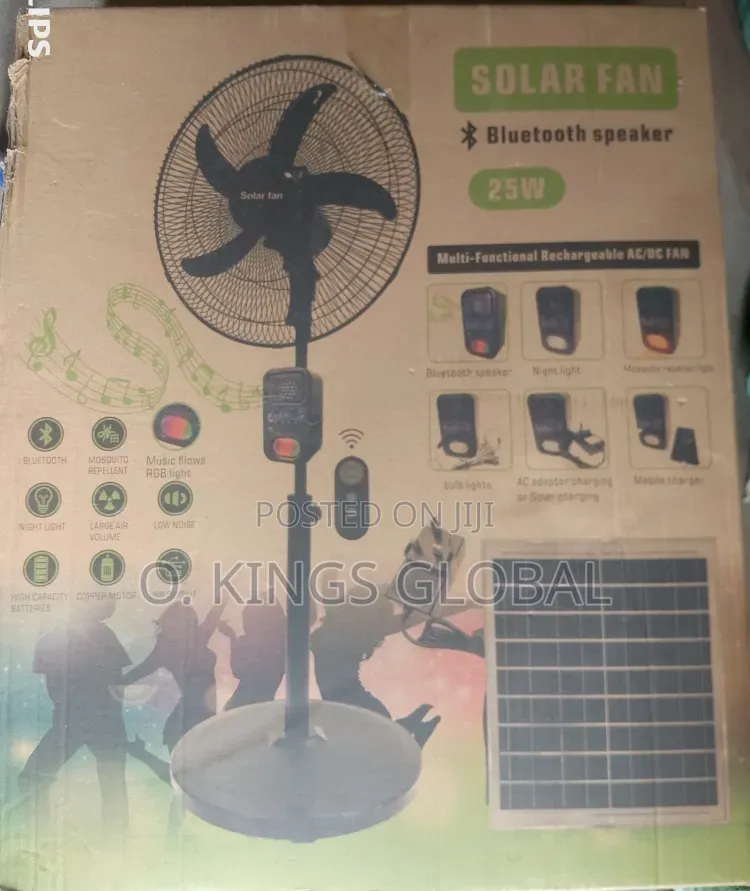 18" Solar Fan With Bluetooth Music  Player 15,000mah Battery