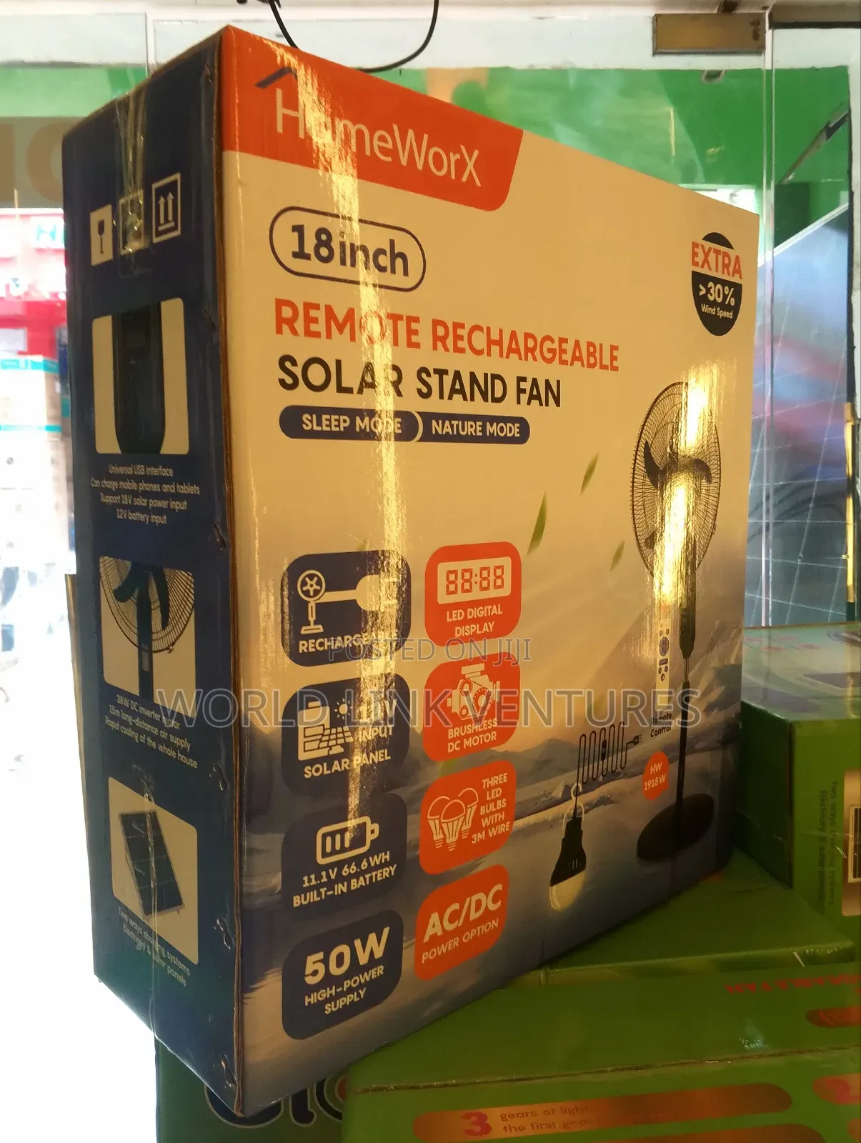 Homeworx18 Inches Rechargeable Standing Fan With Panel & Remote Contro