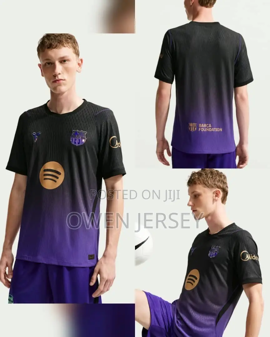 FC Barcelona Black & Purple Football Jersey – Gold Detail Edition.