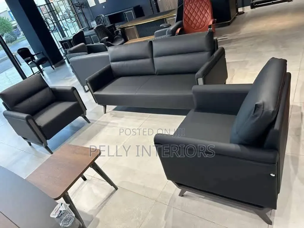 Modern Black Leather Executive Office Sofa Set.