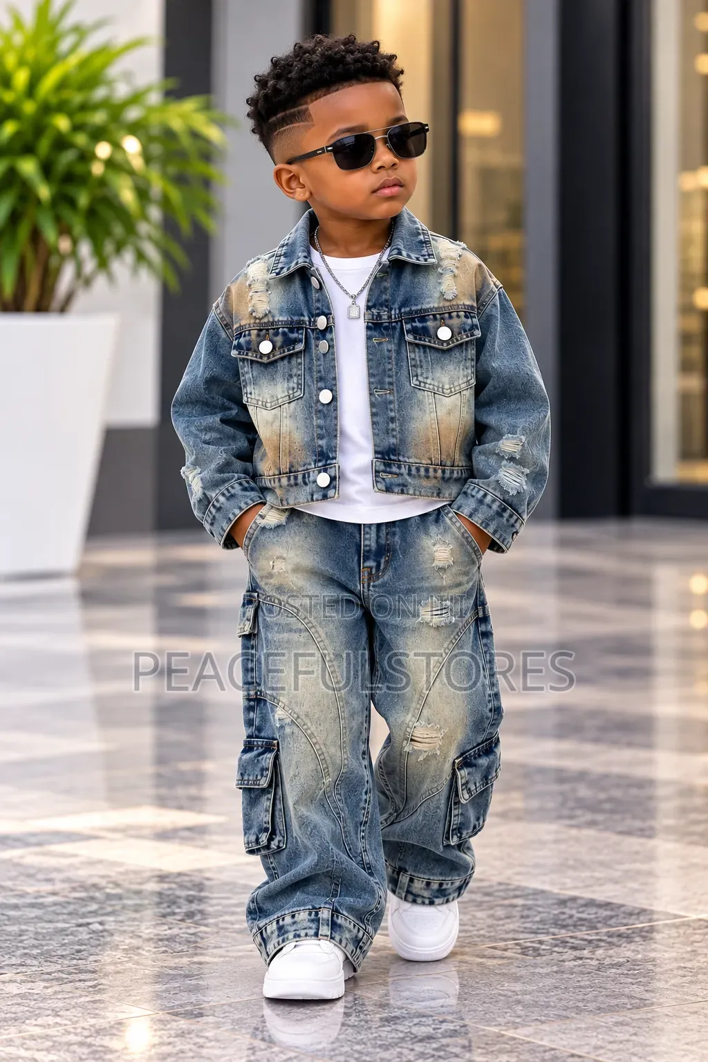 Boys Long Sleeve Denim Jacket and Cargo Jeans Set