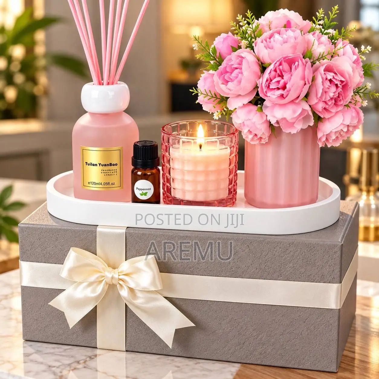 Scented Candle, Essential Oil , Reed Diffuser and Flower
