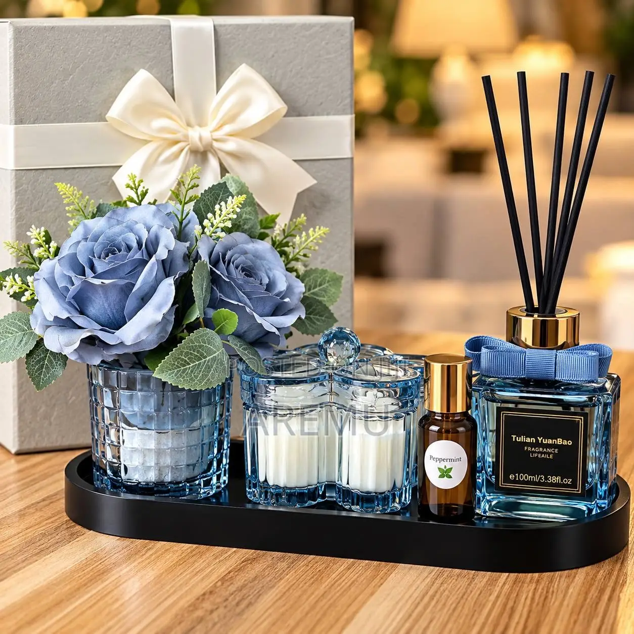 Scented Candle, Essential Oil , Reed Diffuser and Flower
