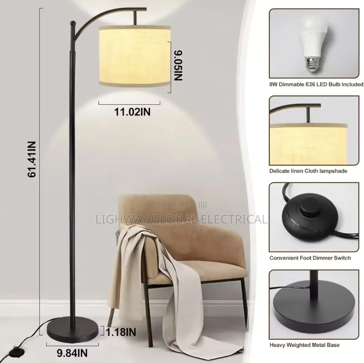 Nice Arc Modern Floor Lamp With Adjustable Hanging Lamp Shade