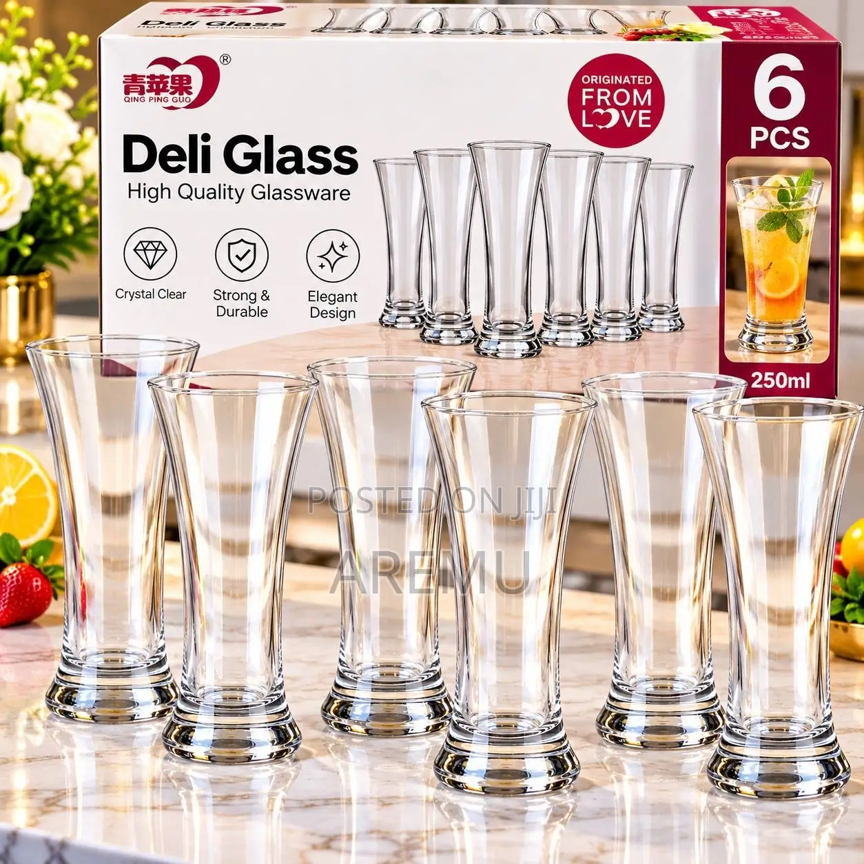 Deli Glass 6-Piece Luxury Flared Drinking Glass Set at for 6pcs