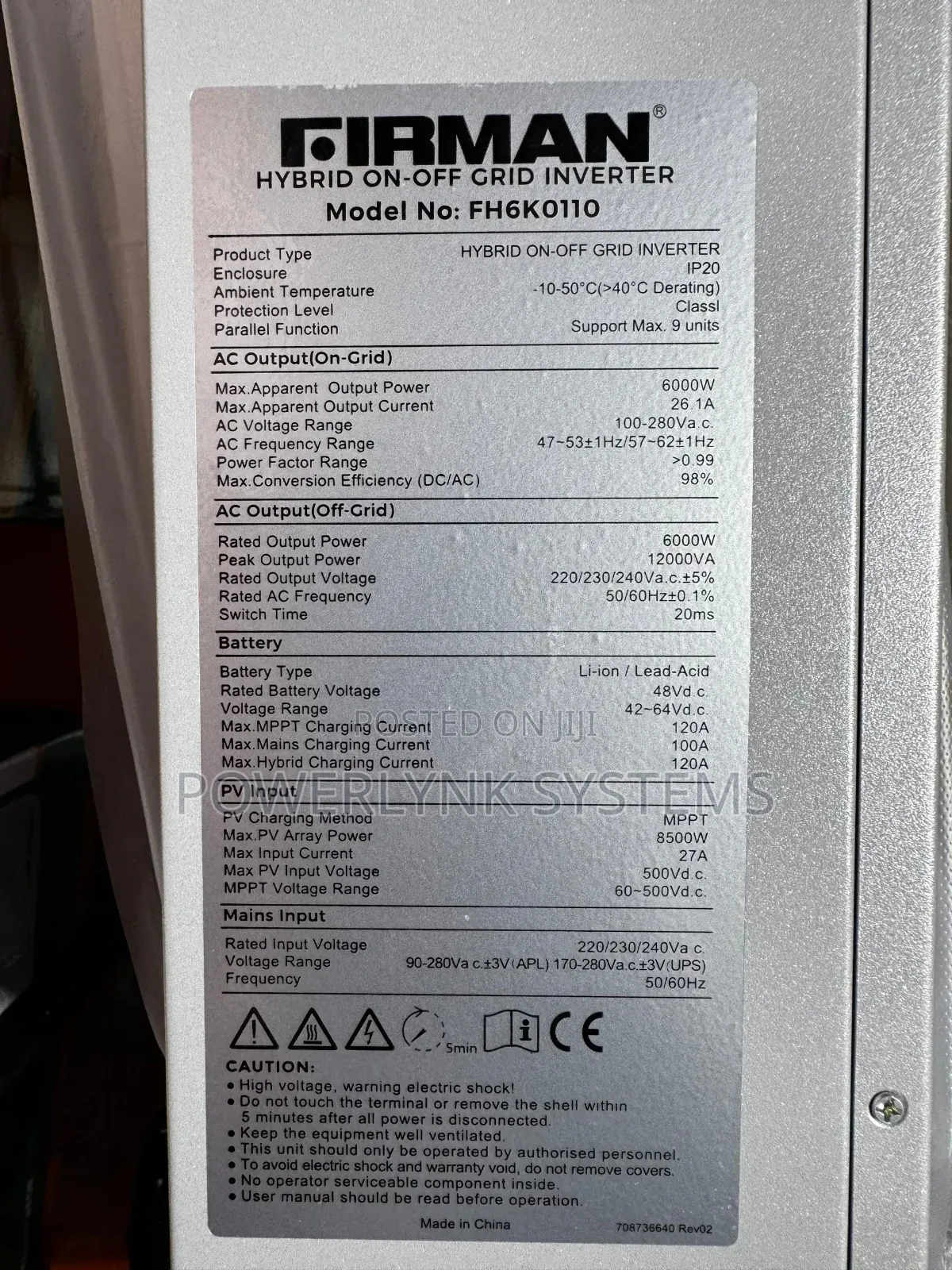 Firman 6kw Hybrid Transformerless Inverter (48v)