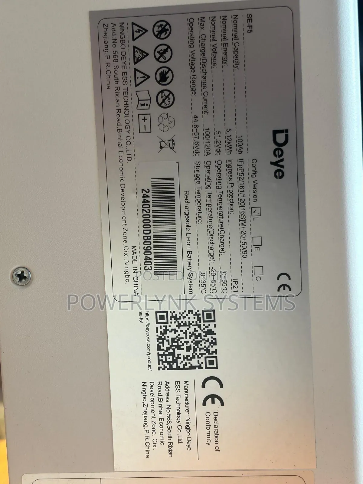 Deye 5kwh Lithium Battery (48v)