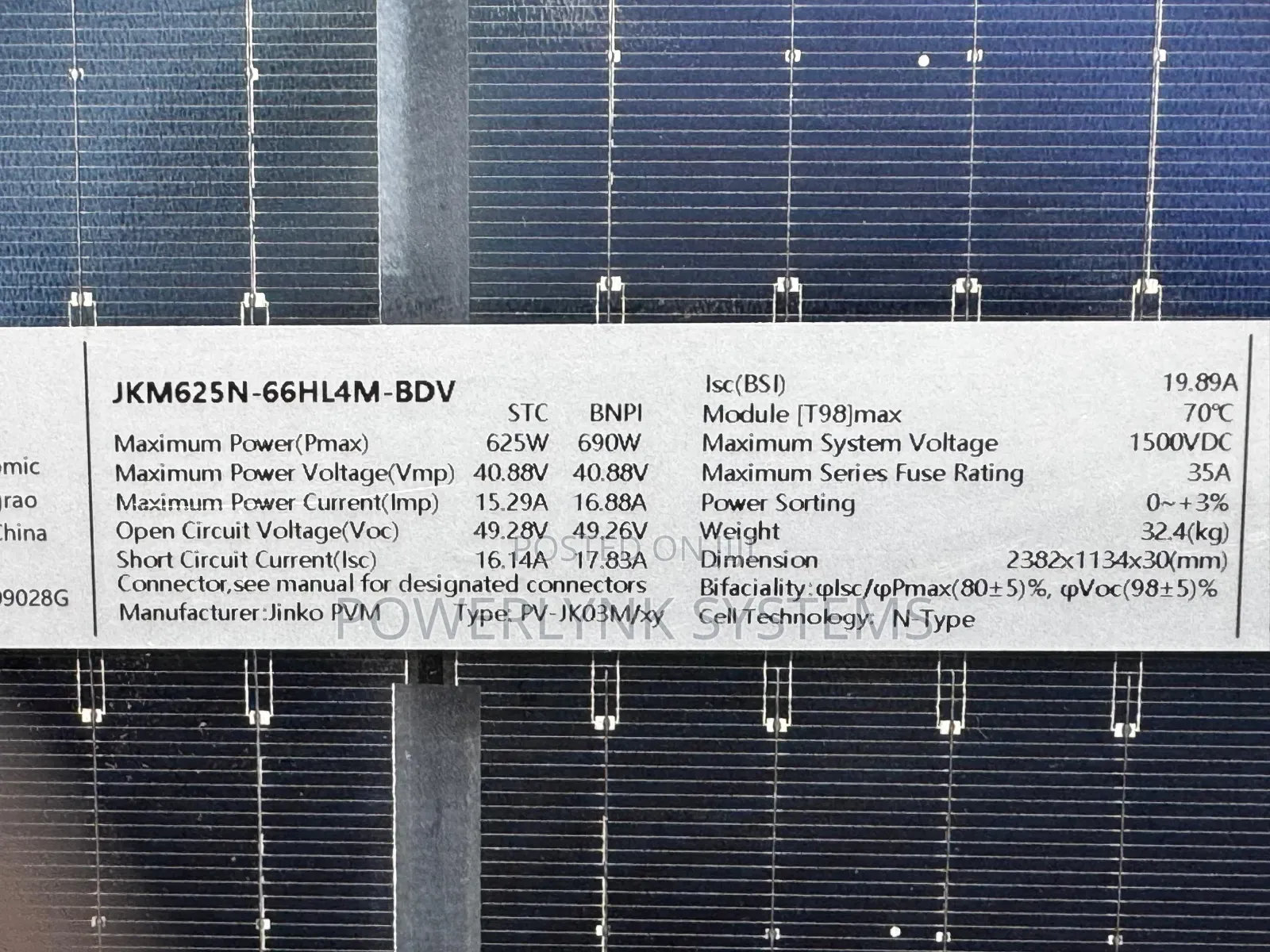 Jinko 625w Bi-Facial Solar Panels