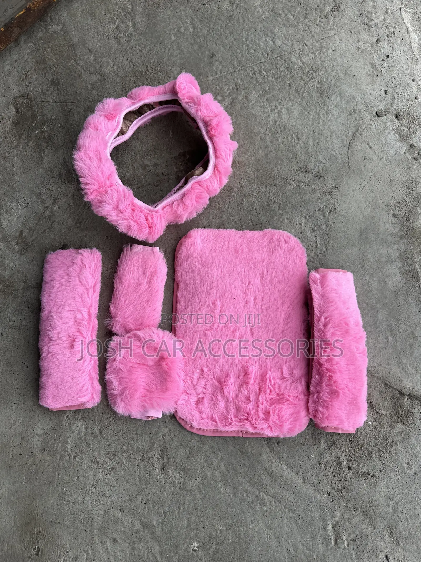 6pcs Faux Fur Pink Fluffy Car Interior Accessories Set