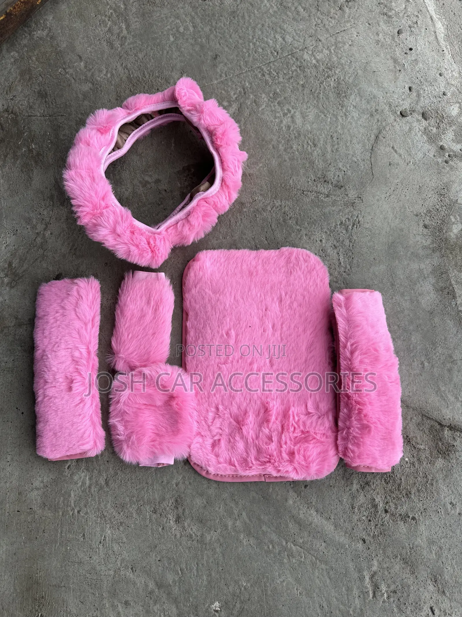 6pcs Faux Fur Pink Fluffy Car Interior Accessories Set