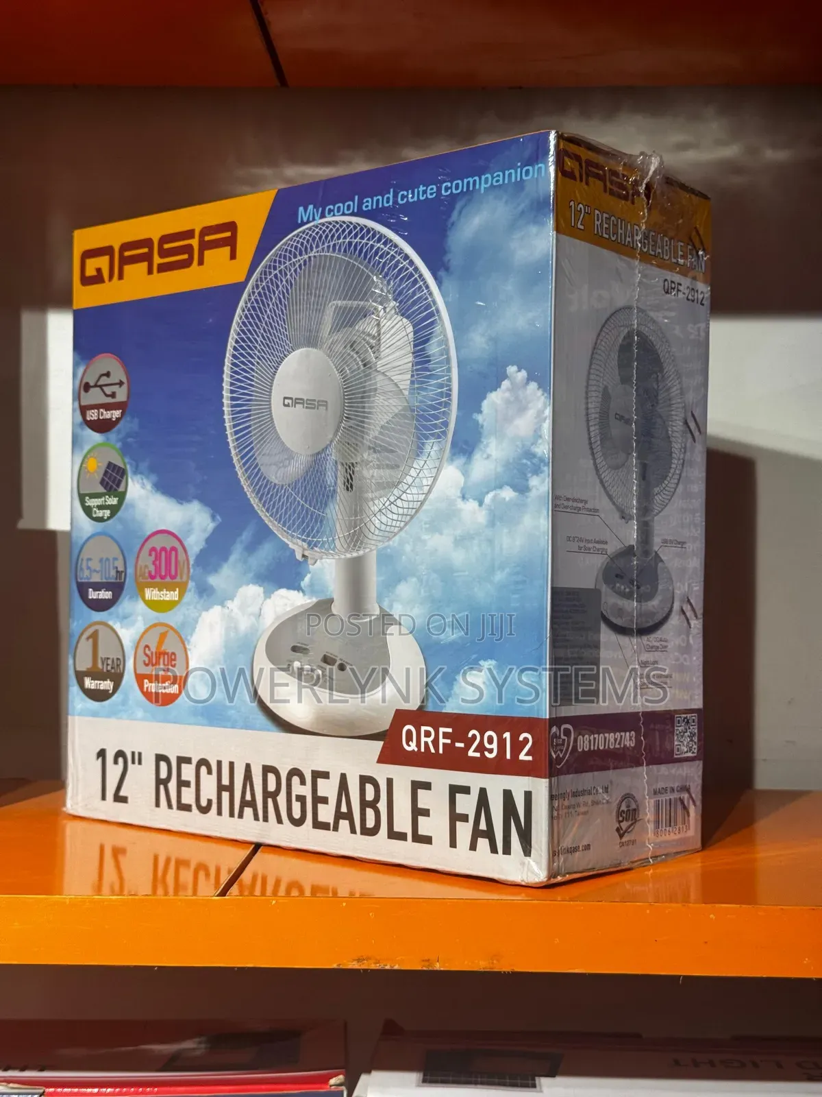 Qasa 12-Inch Rechargeable Table Fan