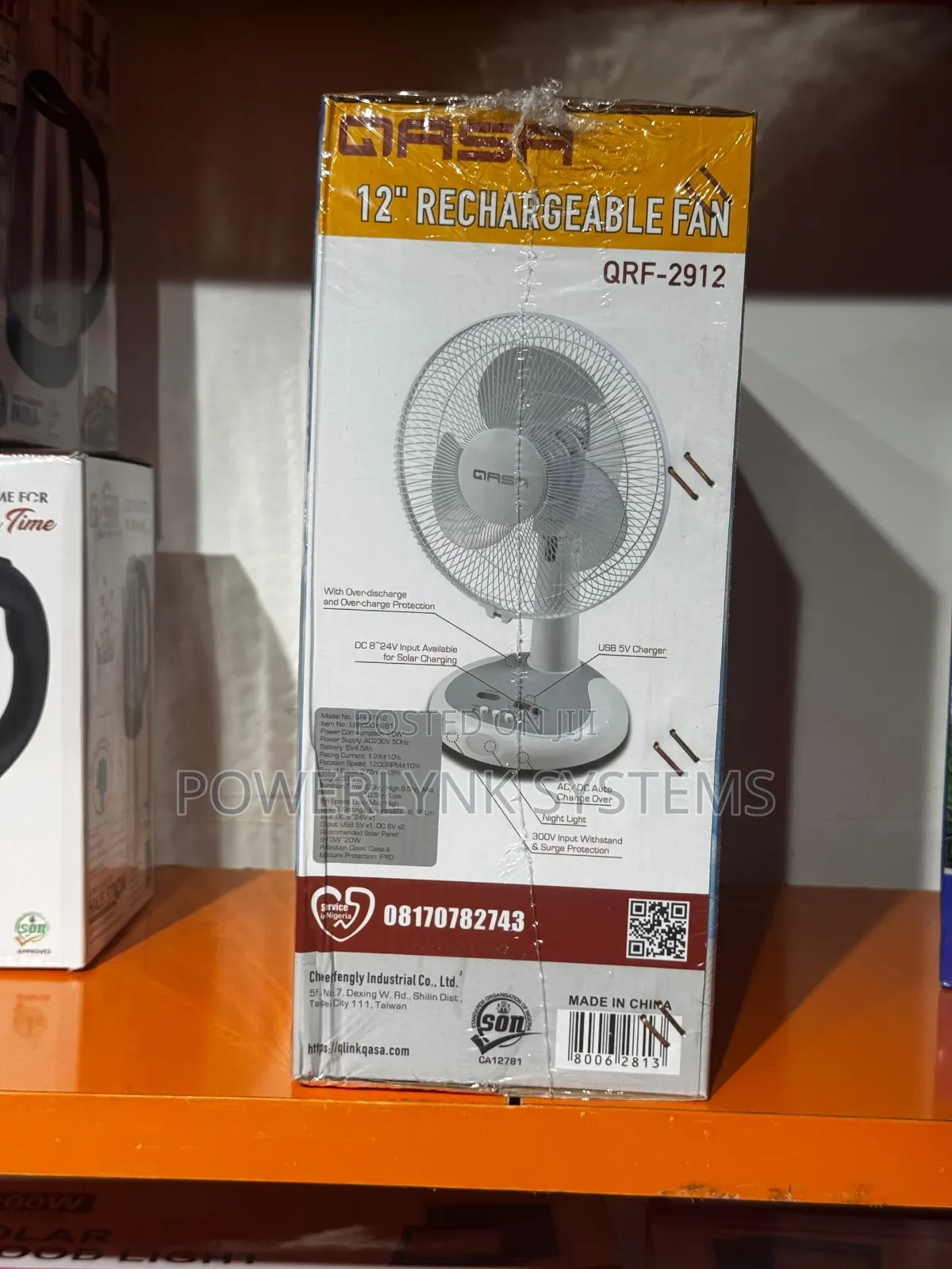 Qasa 12-Inch Rechargeable Table Fan
