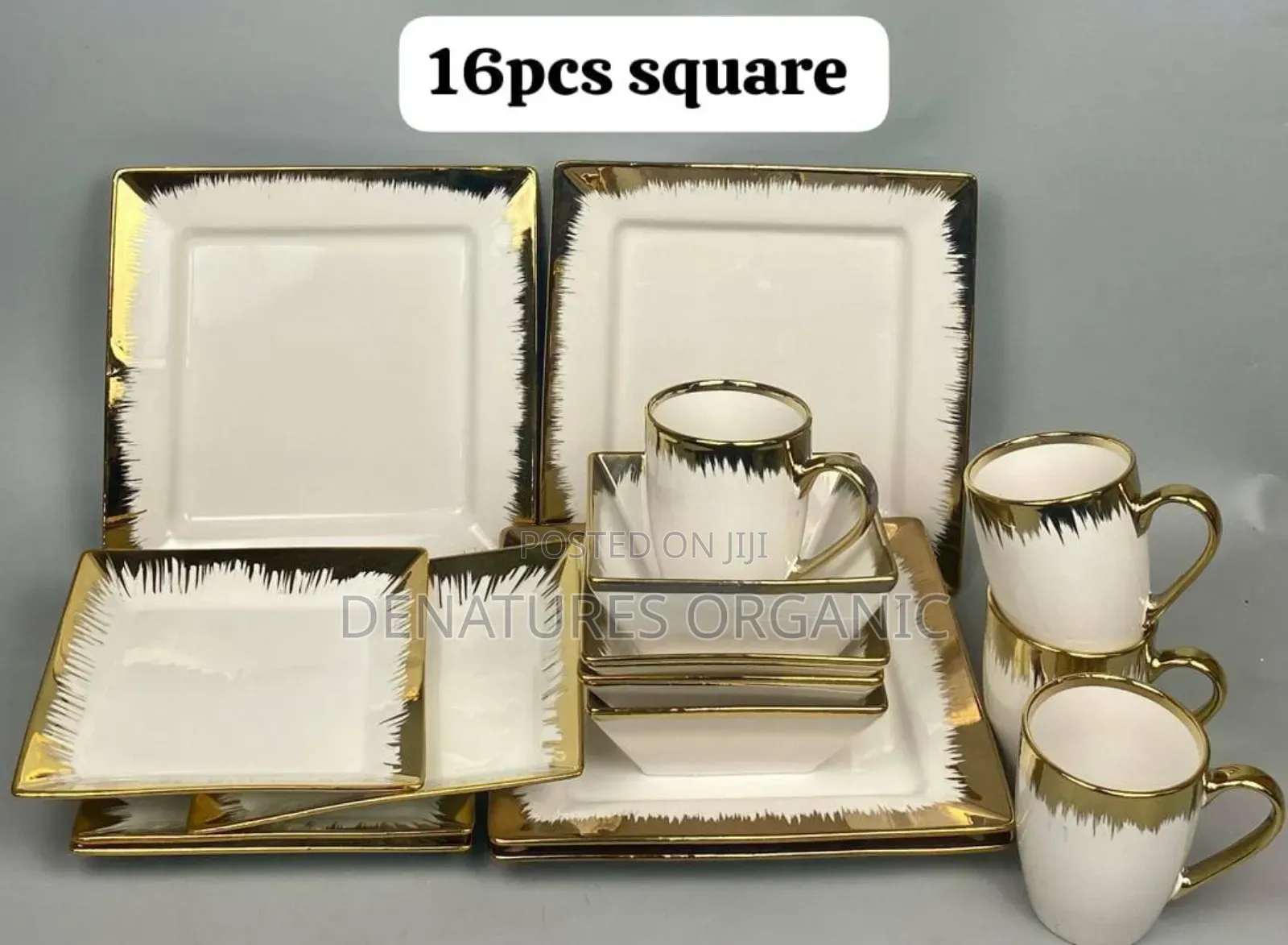 Luxurious 16-Piece Square White & Gold Dinnerware Set