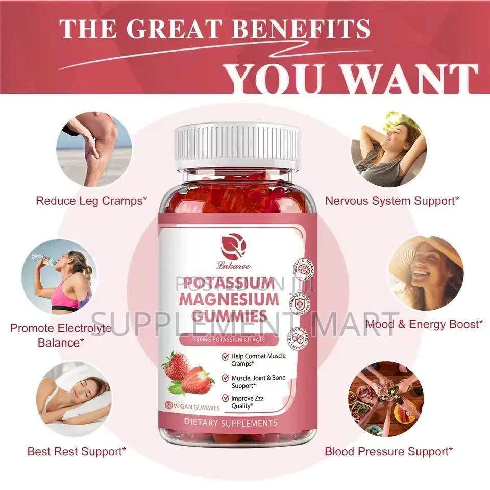 Potassium Magnesium Gummies With Vitamin C, D, K2, B6, Calcium, Zinc