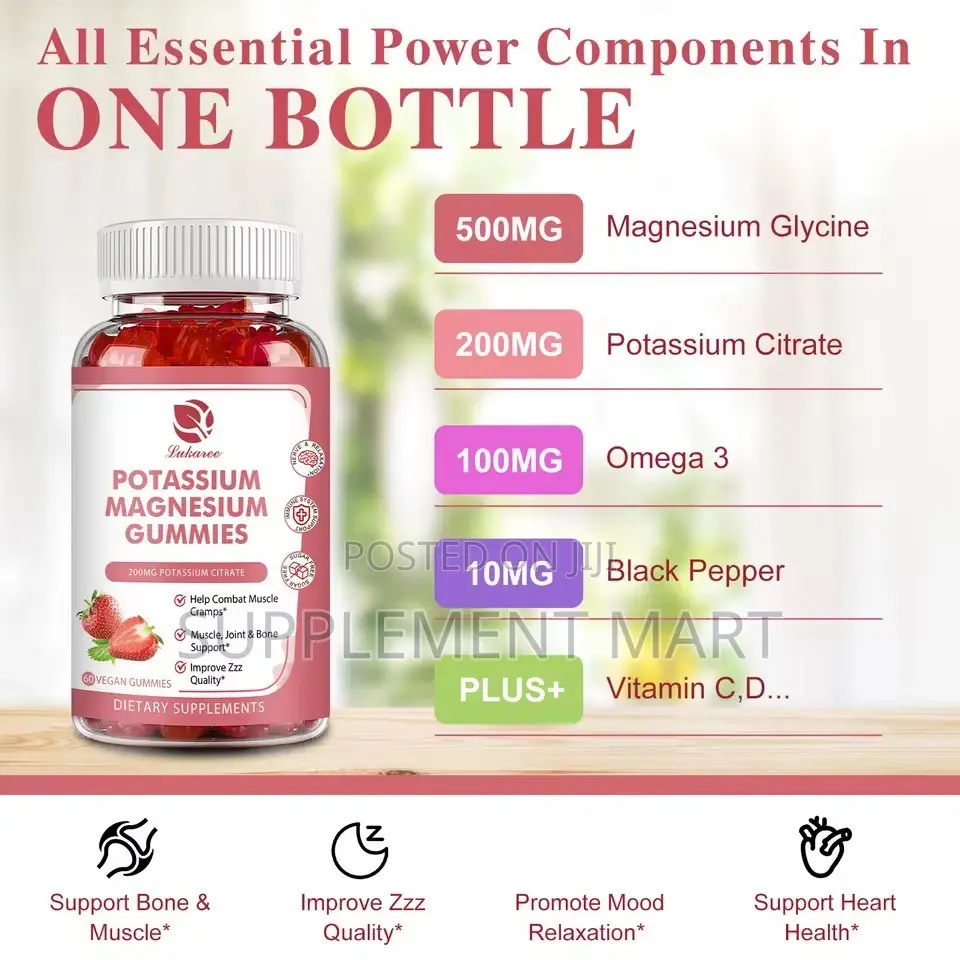Potassium Magnesium Gummies With Vitamin C, D, K2, B6, Calcium, Zinc