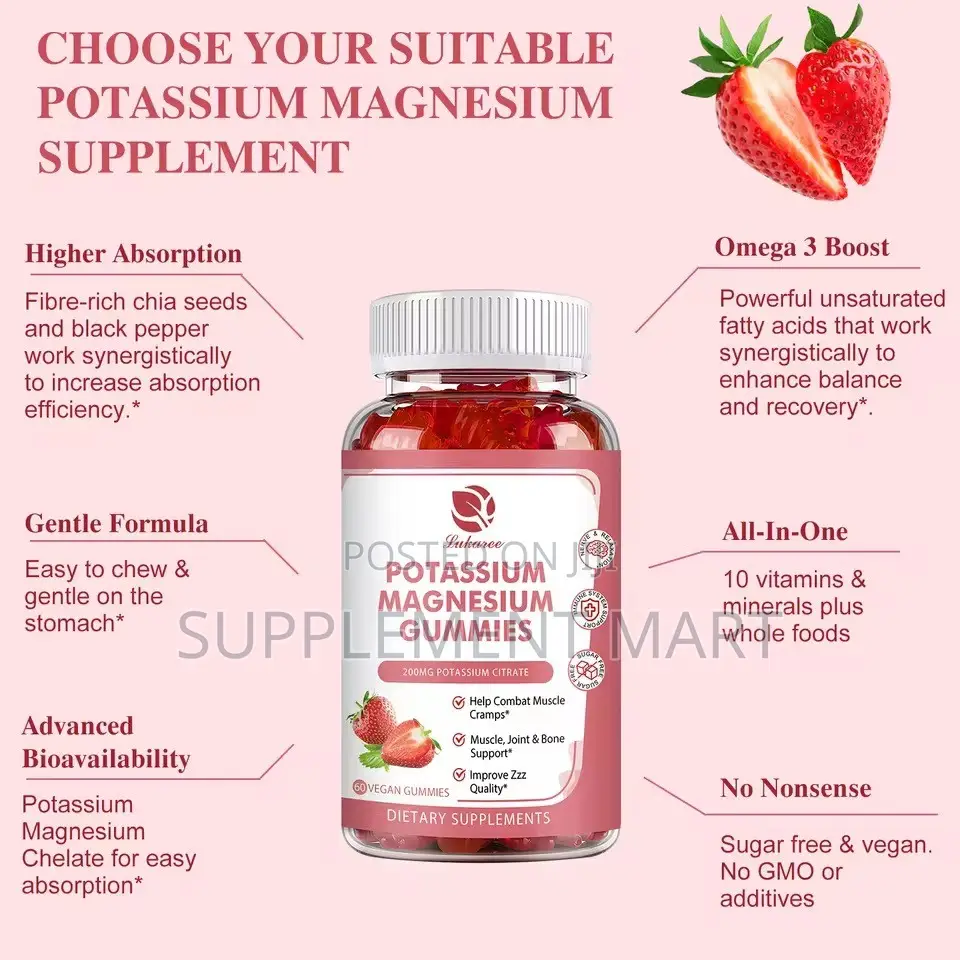 Potassium Magnesium Gummies With Vitamin C, D, K2, B6, Calcium, Zinc