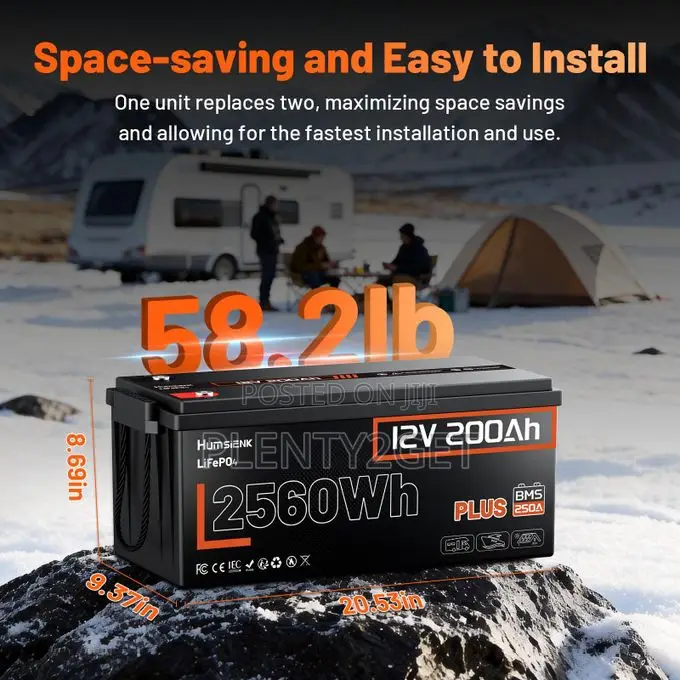 HumsiENK 250A BMS 12V 200Ah LiFePO4 Battery Off-Grid Solar