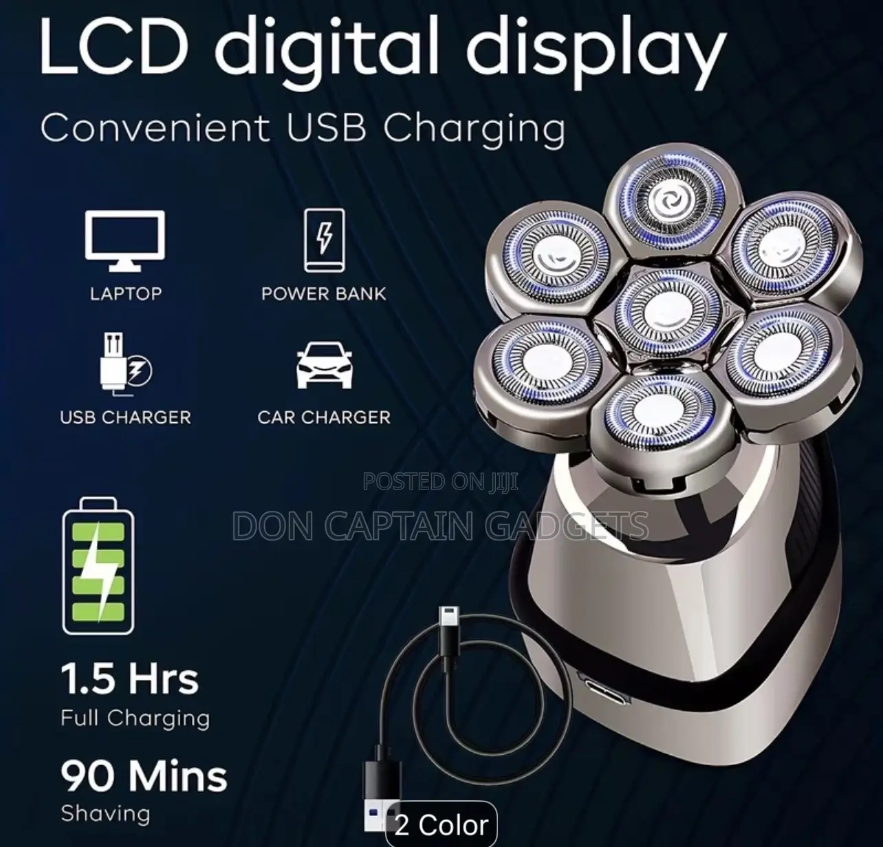 5-in-1 Rechargeable Electric 7D Head Shaver for Men - Wet/Dry