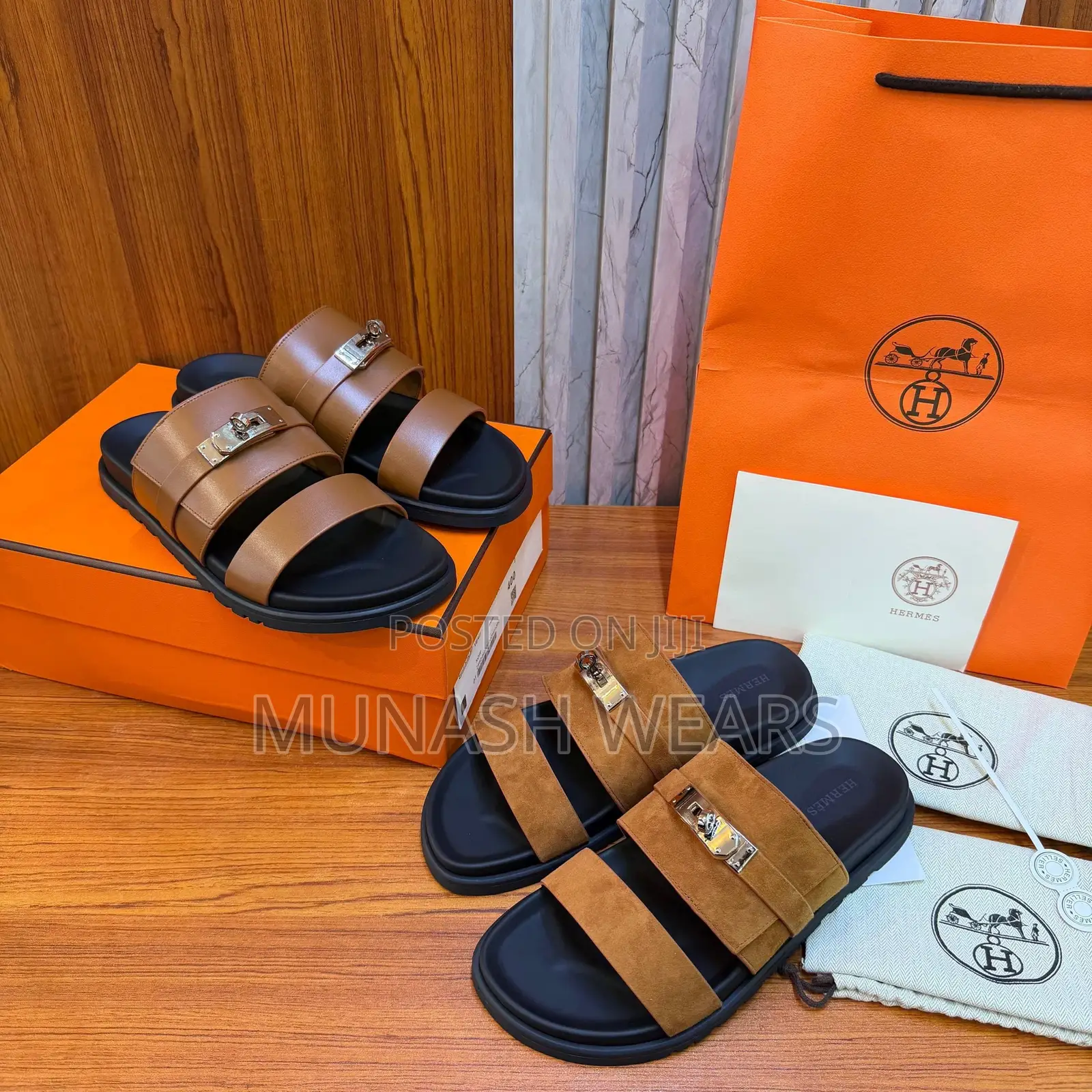 Luxury Brown Hermes Original Leather Suede