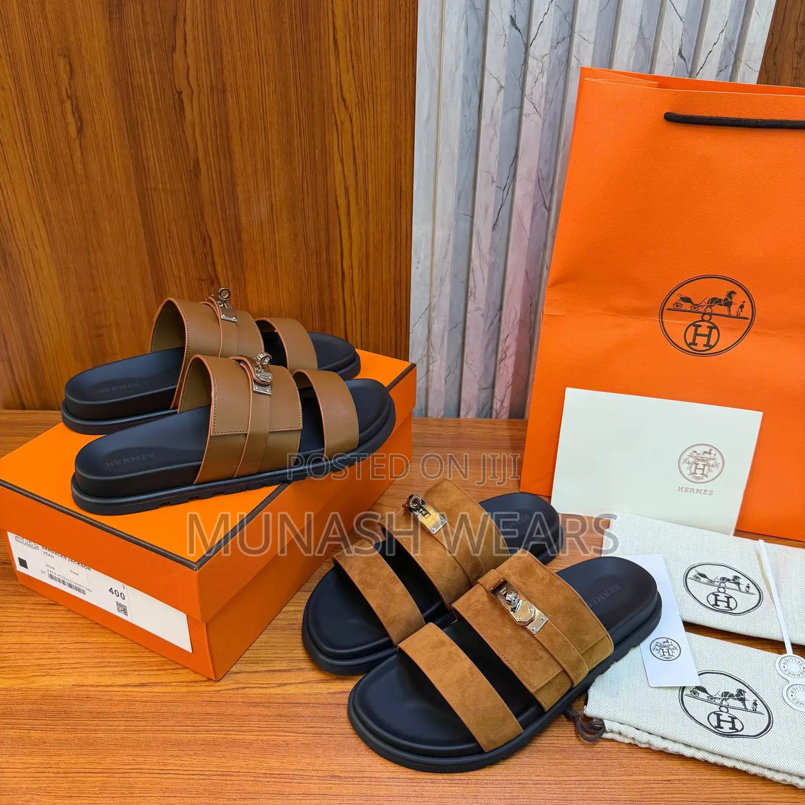 Luxury Brown Hermes Original Leather Suede