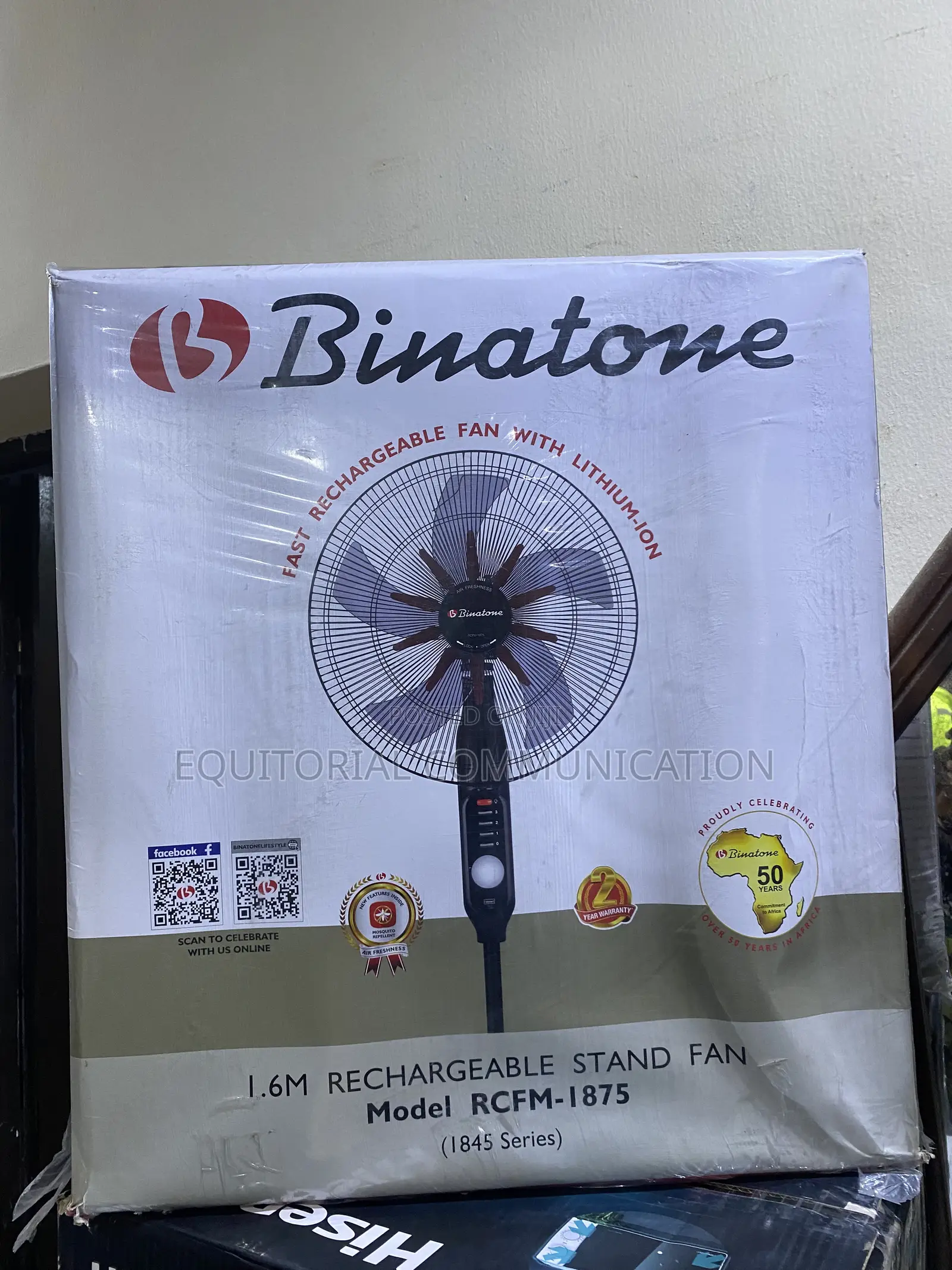 Binatone RCFM-1875 Tall Rechargeable Pedestal Fan