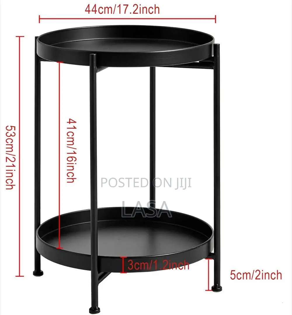 2 Tier Metal Round Tray Side Coffee Sofa End Black Table