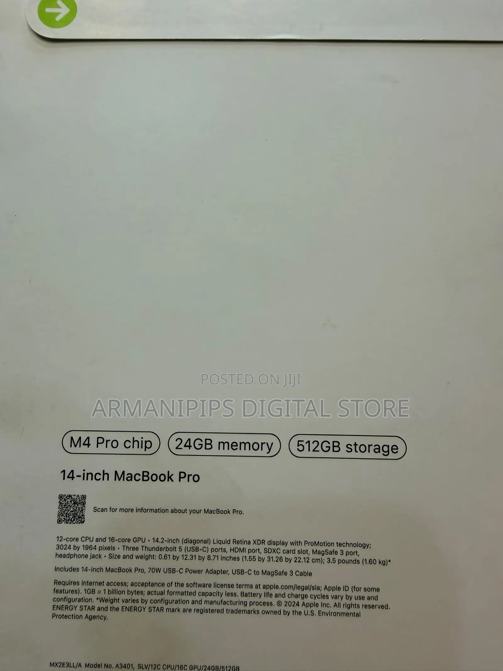 New Laptop Apple MacBook Pro 2024 M4 Pro 24GB Apple M4 Pro SSD 512GB