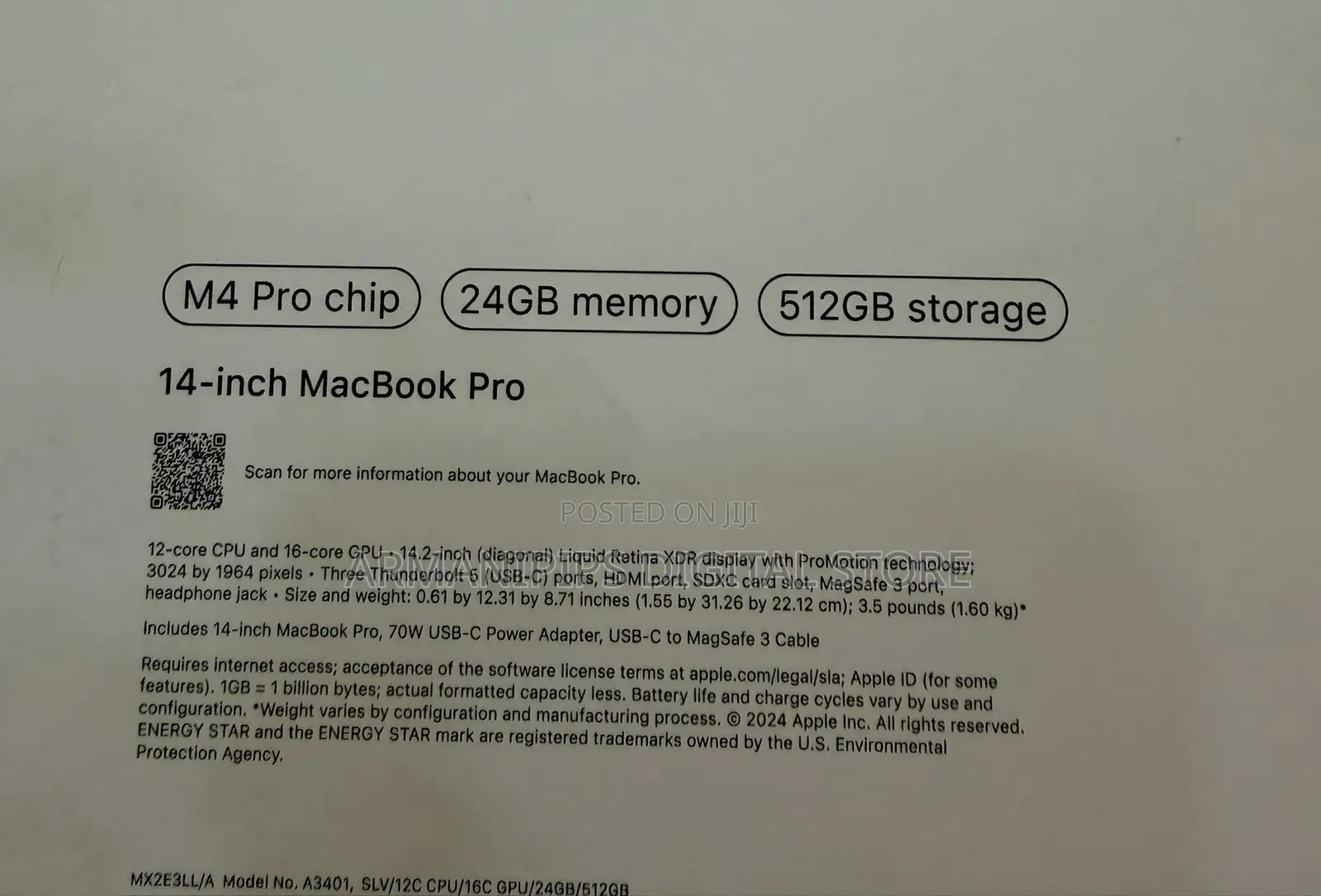 New Laptop Apple MacBook Pro 2024 M4 Pro 24GB Apple M4 Pro SSD 512GB