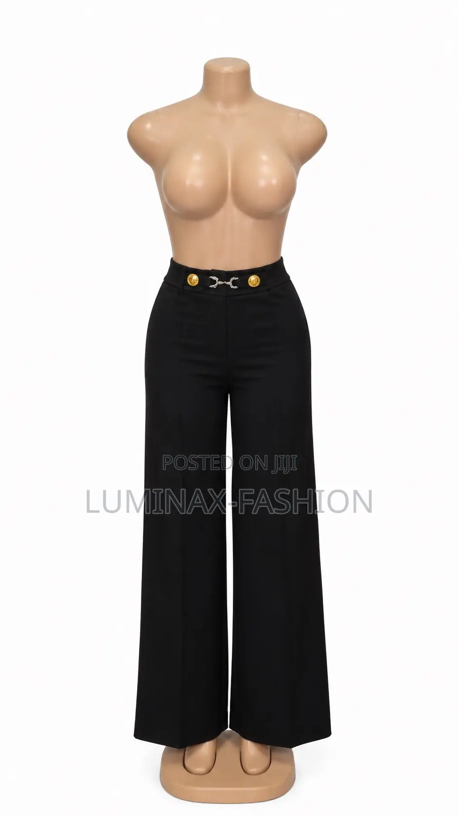 High-Waisted Red Wide-Leg Pants With Gold Statement Belt
