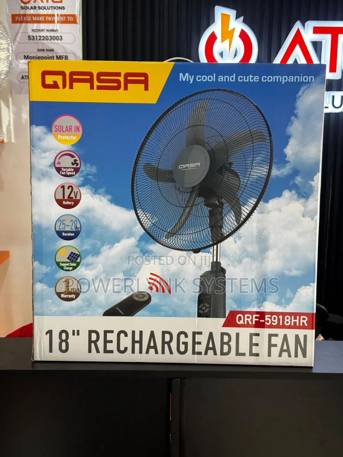 Qasa 18-Inch Rechargeable Fan
