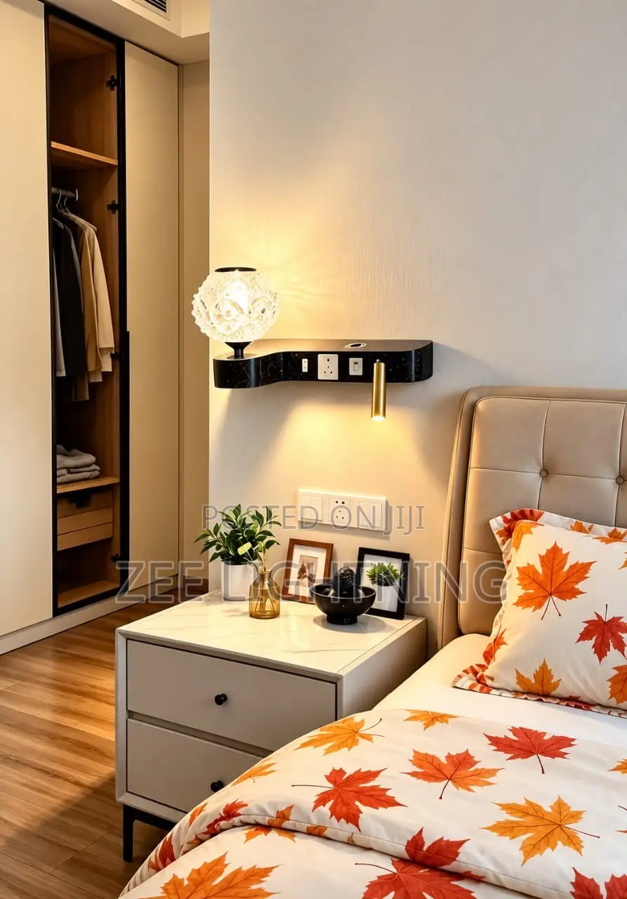 LED Wall Bracket With Wireless Charging,13A Socket,USB and Type C Char