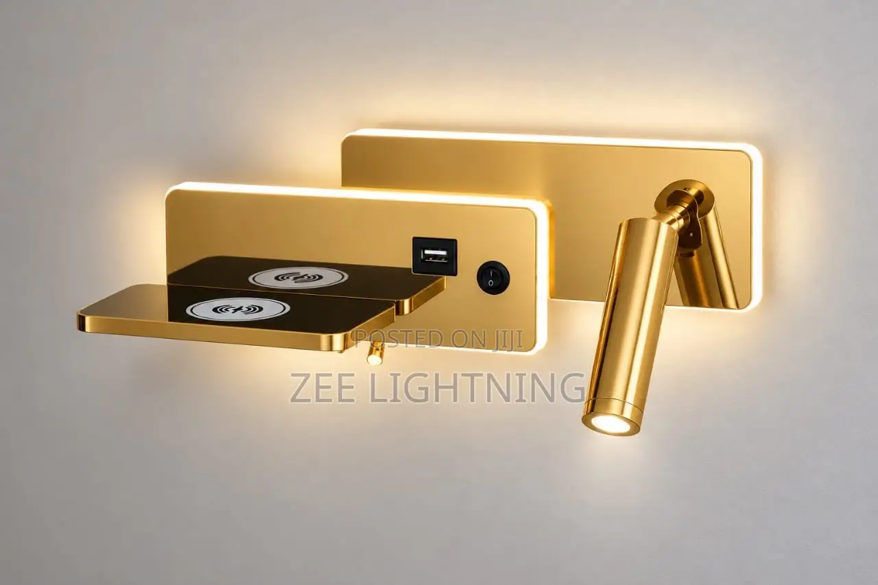LED Wall Bracket With Wireless Charging,13A Socket,USB and Type C Char