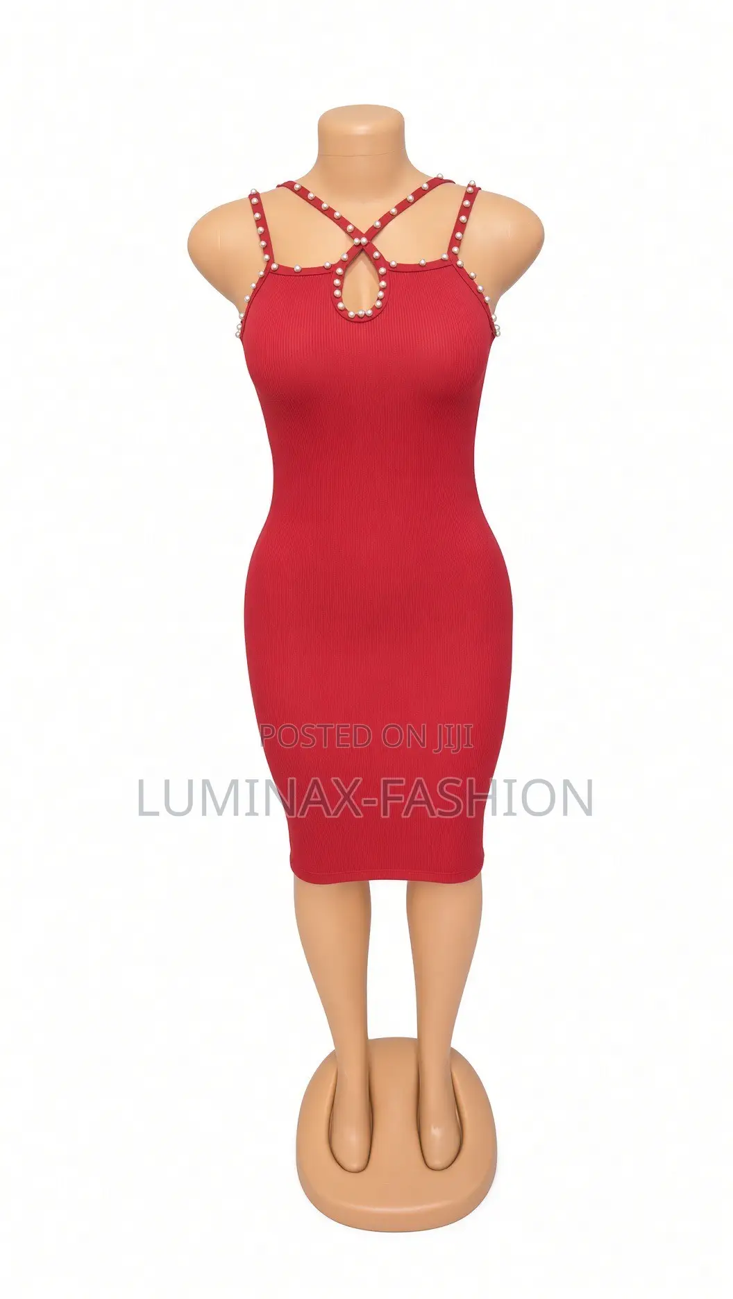 Women’s Elegant Sleeveless Bodycon Dress With Pearl-Studded Straps