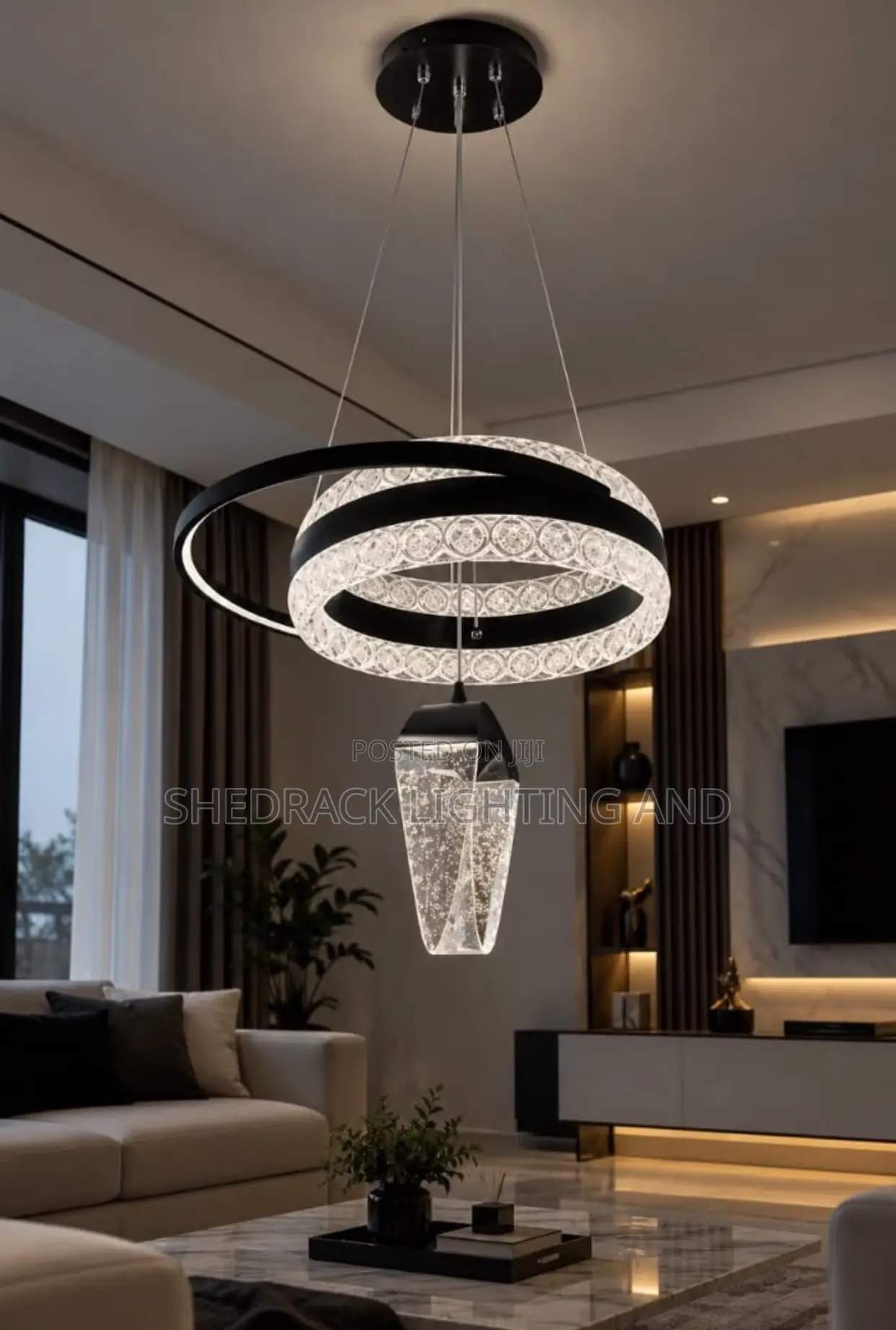 Luxury 3-Ring Halo Crystal Drop Chandelier - Modern Parlor