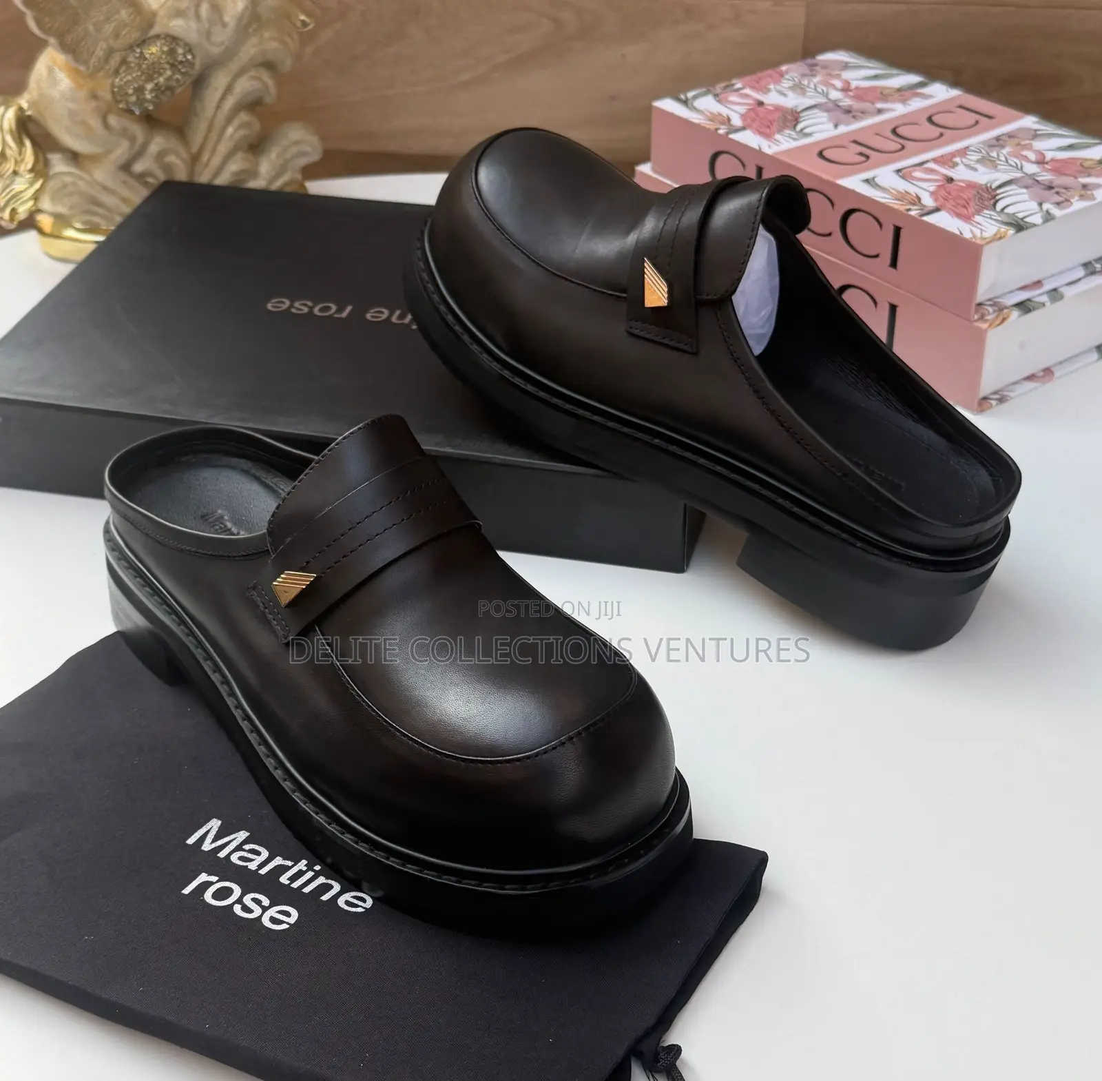 *Martine Rose Bulb-Toe Leather Mule With Toe Box Small Metal